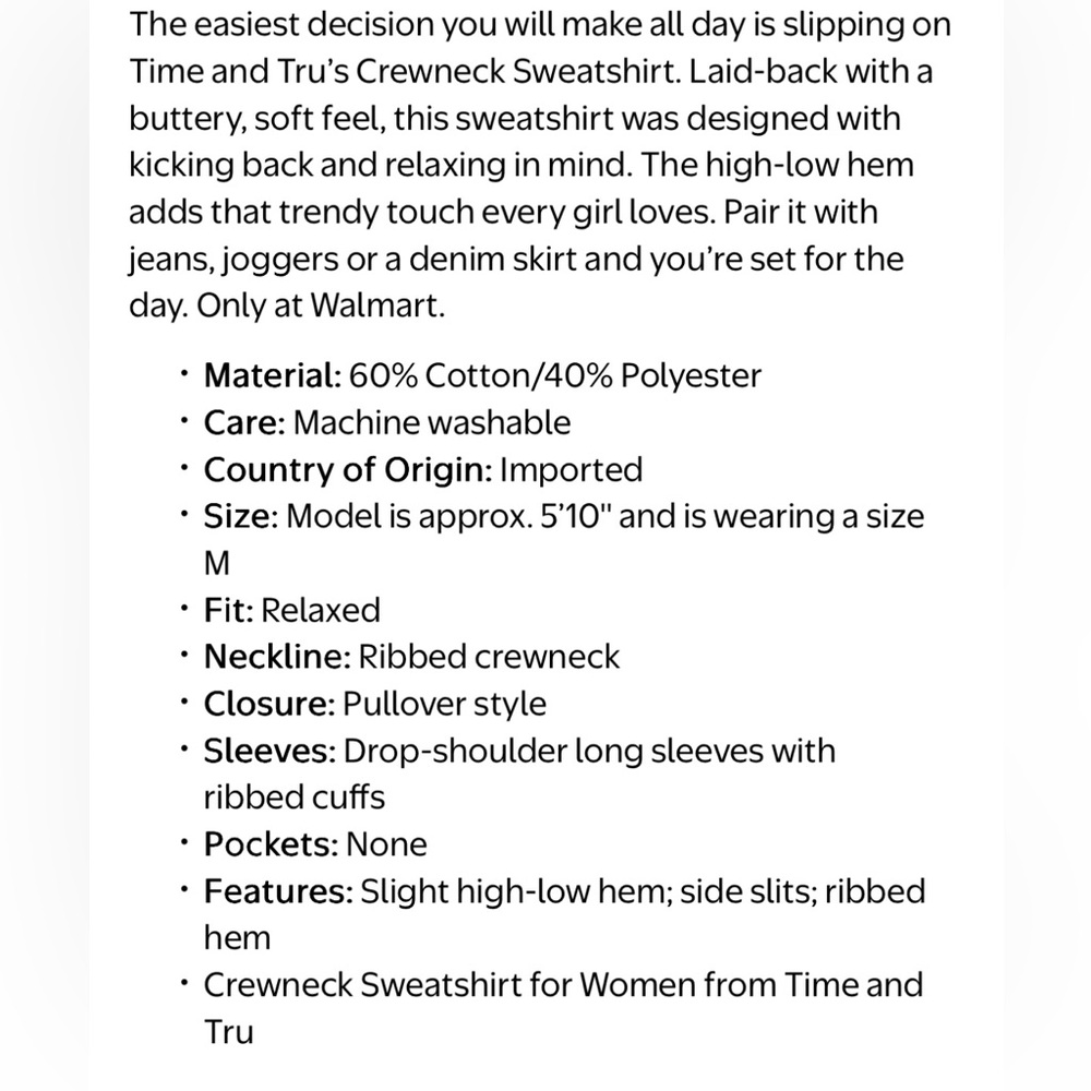 Time and Tru Crewneck Sweatshirt - Picture 7 of 8